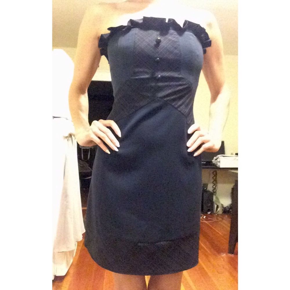 Sale! Elegant ESKELL navy plaid detail strapless dress